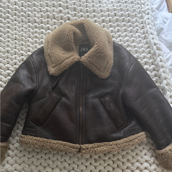 Zara Dark Brown Jacket with Cream Shearling - Picture 4 of 4